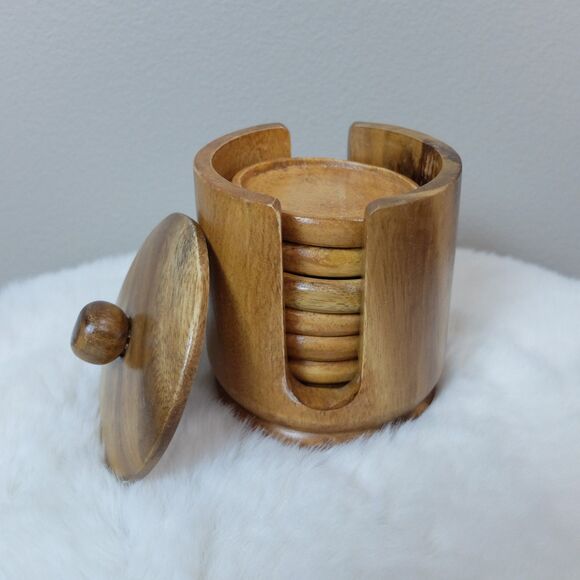 Handmade Wooden Coasters Set of 6pcs NEW - Picture 1 of 7